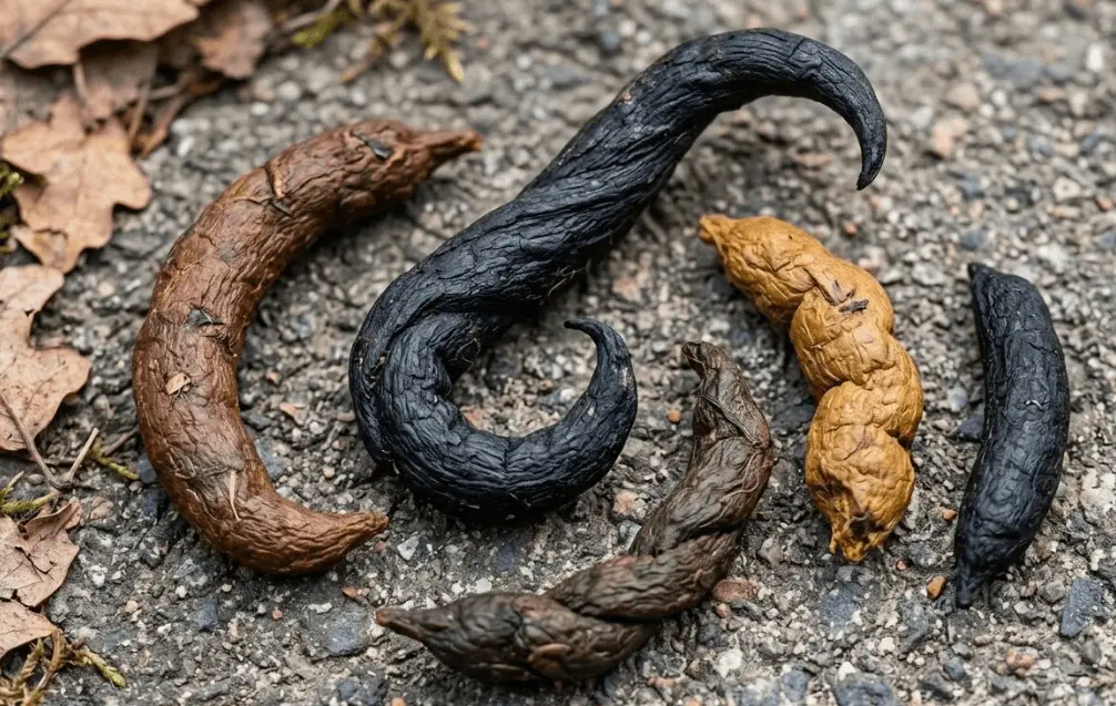 Photo de crottes de fouine typiques en forme de spirale